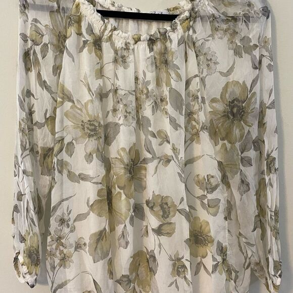 Italian Made Floral Peasant Long Sleeve Blouse, Soft & Silky, Size S - Picture 7 of 9